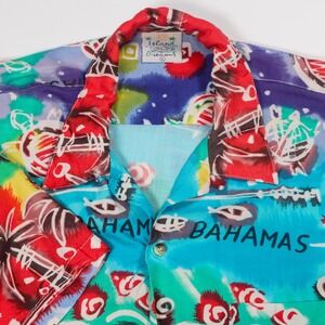 Bahamas Island Shirt Colorful Print‎ Vacation Short Sleeve Fits Like Large Flaw